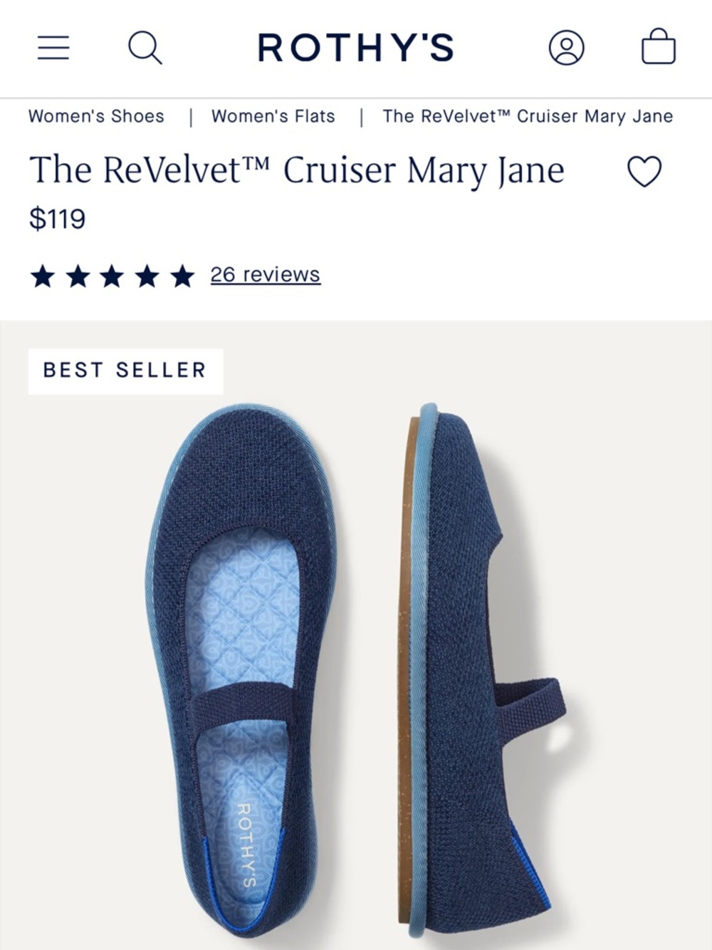 Rothy's Navy Mary Jane Flats with Light Blue Trim